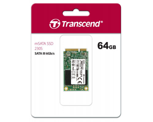 Твердотельный диск 64GB Transcend MSA230S, mSATA, SATA III, 3D TLC [ R/W - 200/390 MB/s]